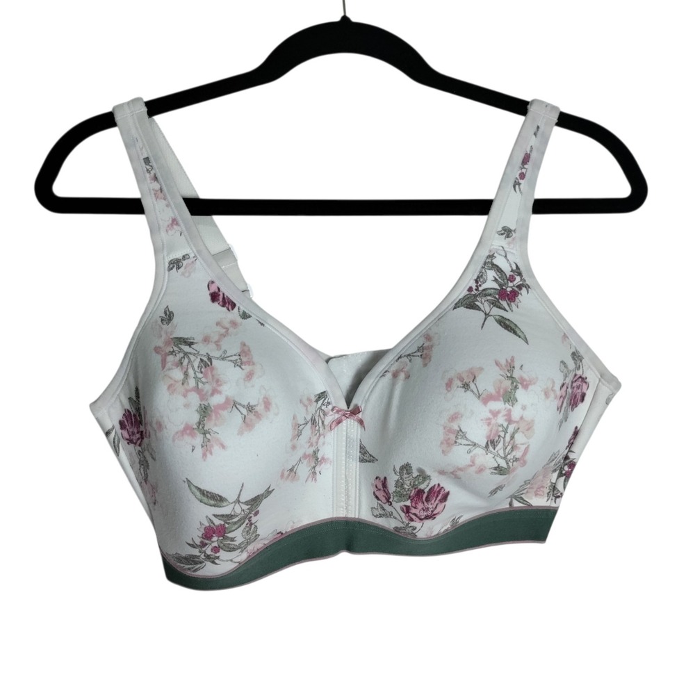 Cacique Womens 38DD Lightly Lined No-Wire Bra Floral White Pink Green
